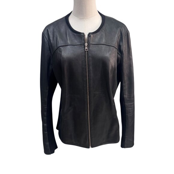 Soia & Kyo Jackets & Blazers - Soia & Kyo Black Lamb Leather Jacket with Knit Panels Size XL - Flaw